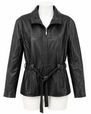 Black Leather Belted Jacket Moto Biker Y2K Streetwear JLC New York XL